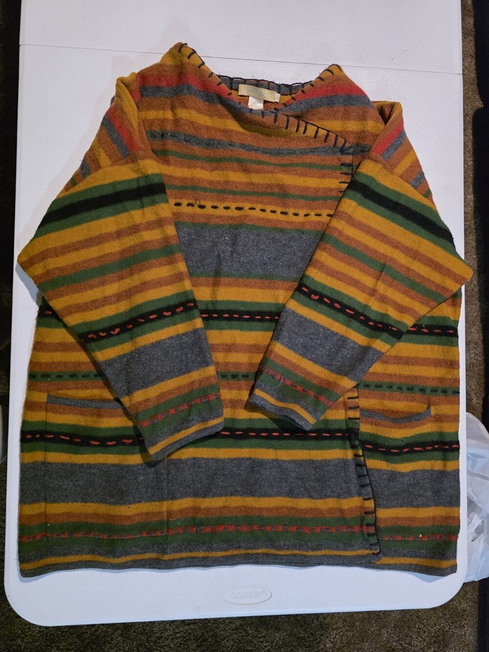 Vintage Nicole Farhi 100% Wool Wrap Coat Womens S Striped Blanket Jacket